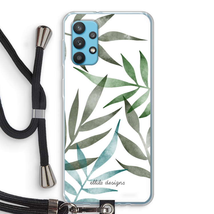 Tropical watercolor leaves: Samsung Galaxy A32 4G Transparant Hoesje met koord