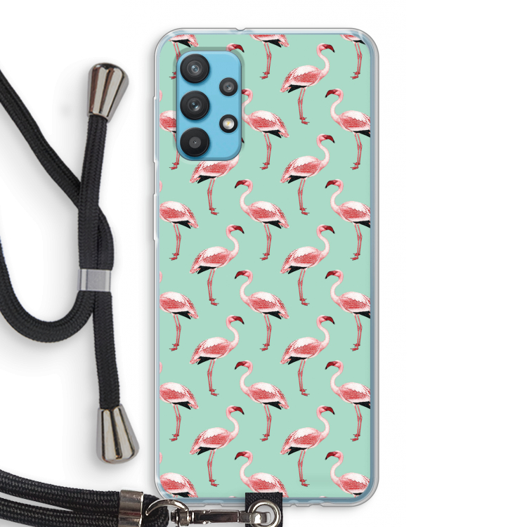 Flamingoprint groen: Samsung Galaxy A32 4G Transparant Hoesje met koord