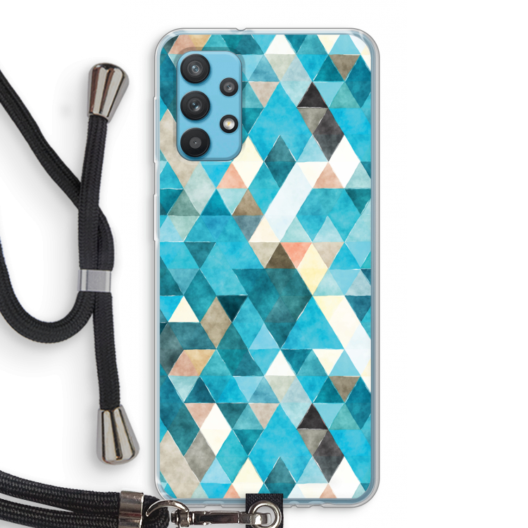 Gekleurde driehoekjes blauw: Samsung Galaxy A32 4G Transparant Hoesje met koord