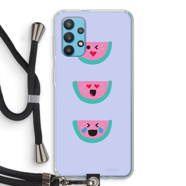 Smiley watermeloen: Samsung Galaxy A32 4G Transparant Hoesje met koord