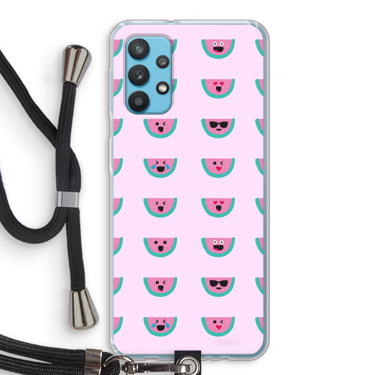 Smiley watermeloenprint: Samsung Galaxy A32 4G Transparant Hoesje met koord