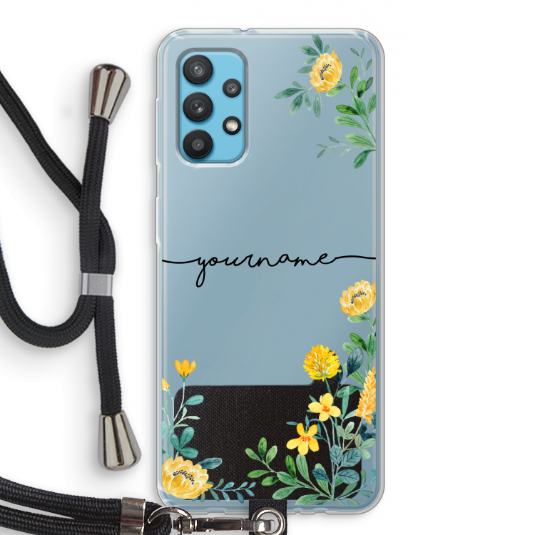 Gele bloemen: Samsung Galaxy A32 4G Transparant Hoesje met koord