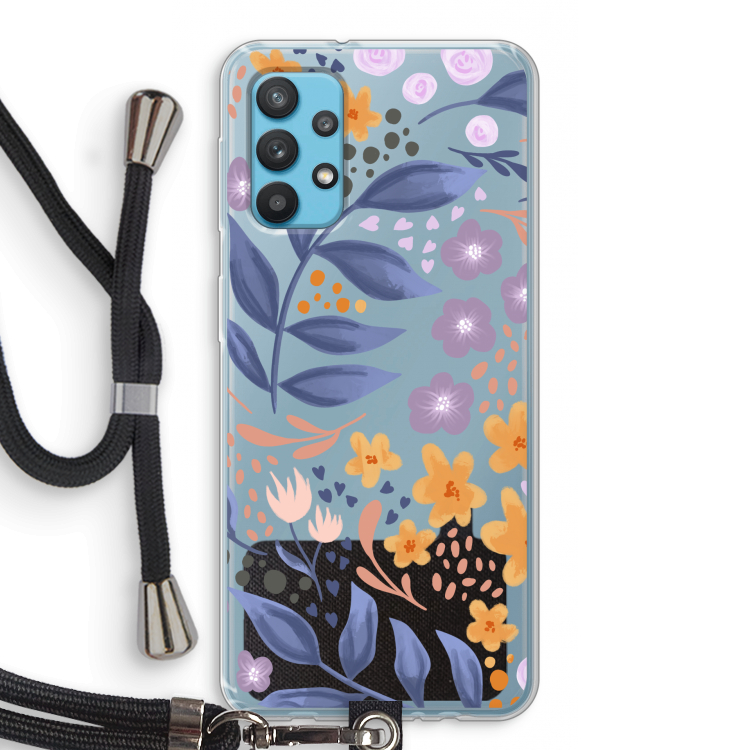 Flowers with blue leaves: Samsung Galaxy A32 4G Transparant Hoesje met koord