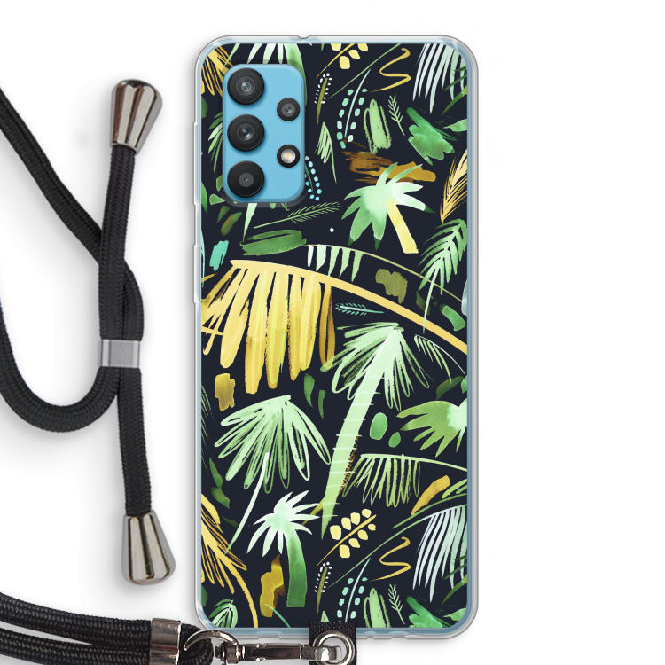 Tropical Palms Dark: Samsung Galaxy A32 4G Transparant Hoesje met koord
