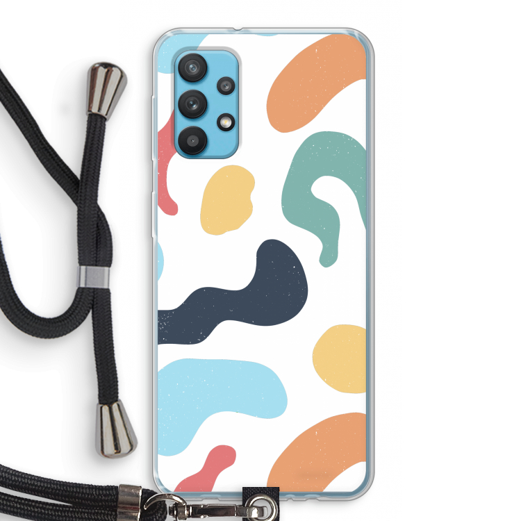 Memphis Shapes Blue: Samsung Galaxy A32 4G Transparant Hoesje met koord