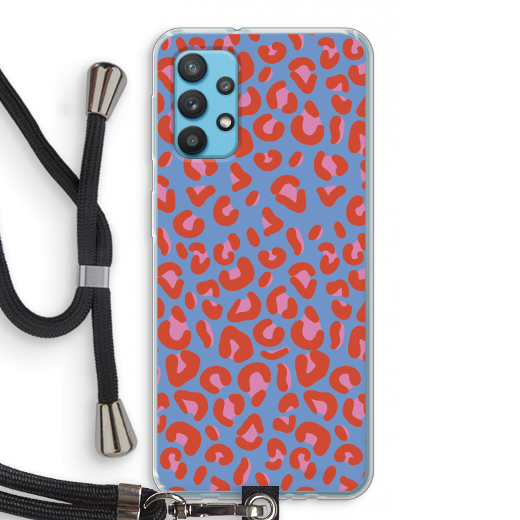Leopard blue: Samsung Galaxy A32 4G Transparant Hoesje met koord