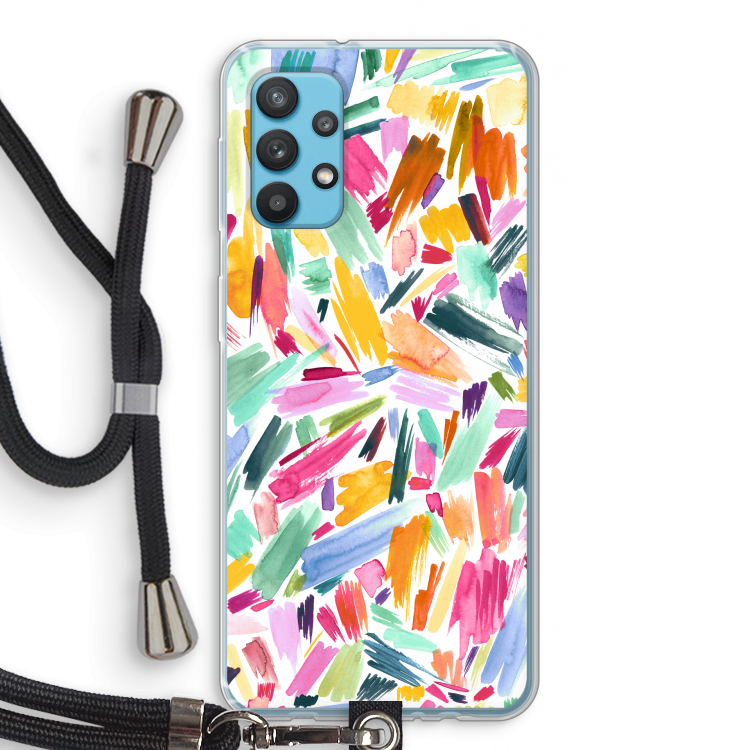 Watercolor Brushstrokes: Samsung Galaxy A32 4G Transparant Hoesje met koord