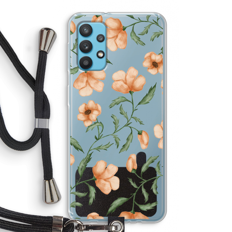 Peachy flowers: Samsung Galaxy A32 4G Transparant Hoesje met koord