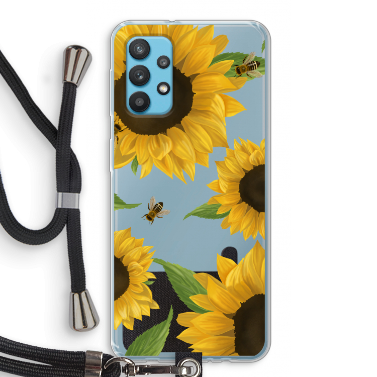 Sunflower and bees: Samsung Galaxy A32 4G Transparant Hoesje met koord