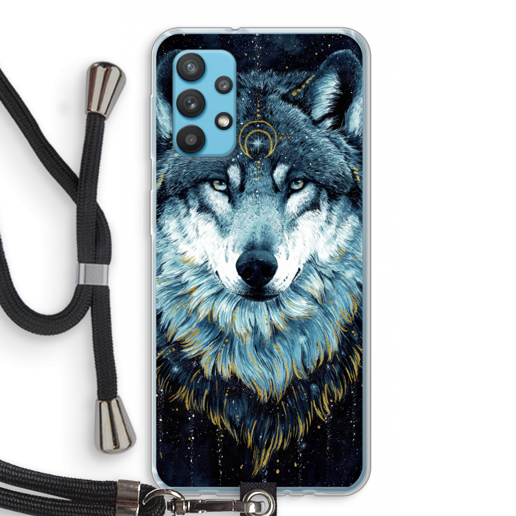 Darkness Wolf: Samsung Galaxy A32 4G Transparant Hoesje met koord