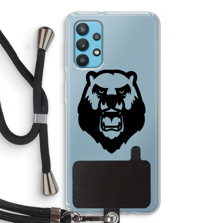 Angry Bear (black): Samsung Galaxy A32 4G Transparant Hoesje met koord