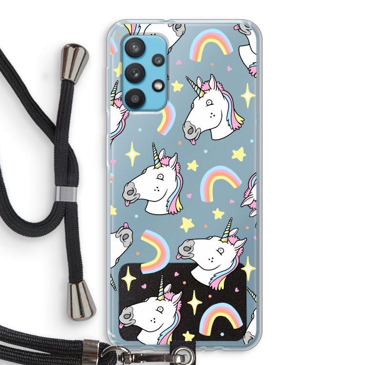 Rainbow Unicorn: Samsung Galaxy A32 4G Transparant Hoesje met koord