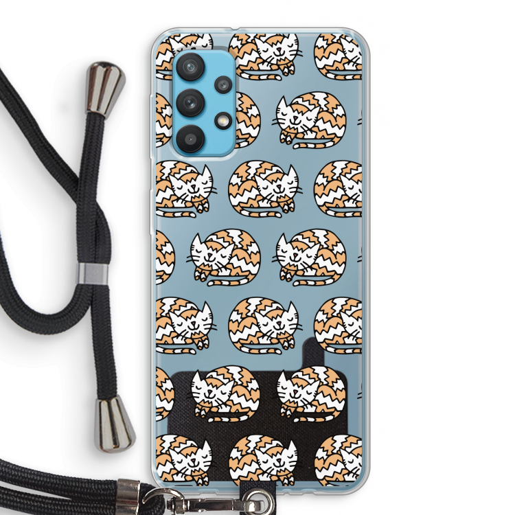 Slapende poes: Samsung Galaxy A32 4G Transparant Hoesje met koord