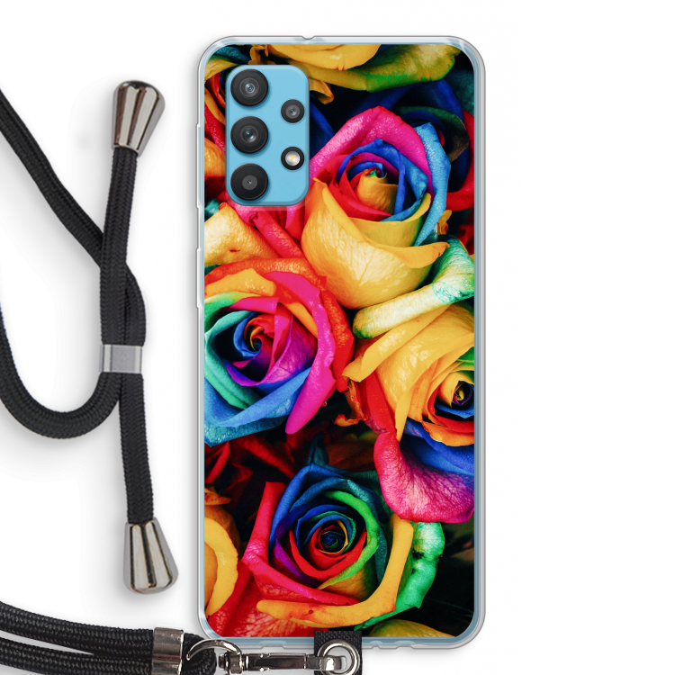 Neon bloemen: Samsung Galaxy A32 4G Transparant Hoesje met koord
