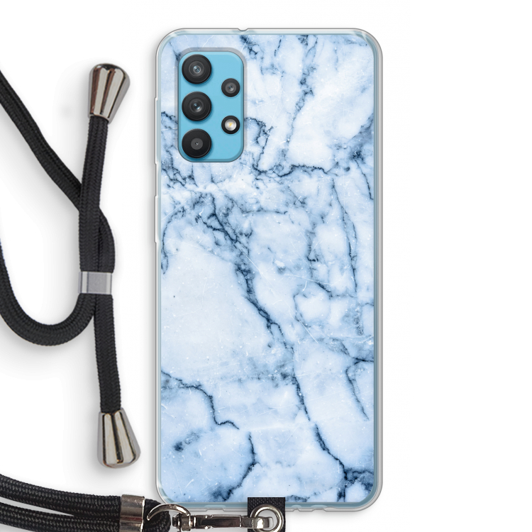 Blauw marmer: Samsung Galaxy A32 4G Transparant Hoesje met koord