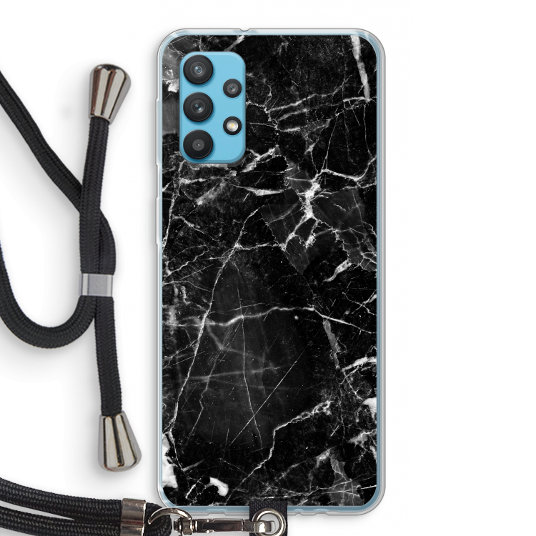 Zwart Marmer 2: Samsung Galaxy A32 4G Transparant Hoesje met koord