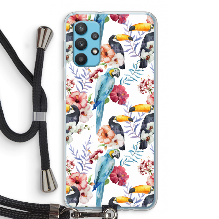 Bloemen tukan: Samsung Galaxy A32 4G Transparant Hoesje met koord