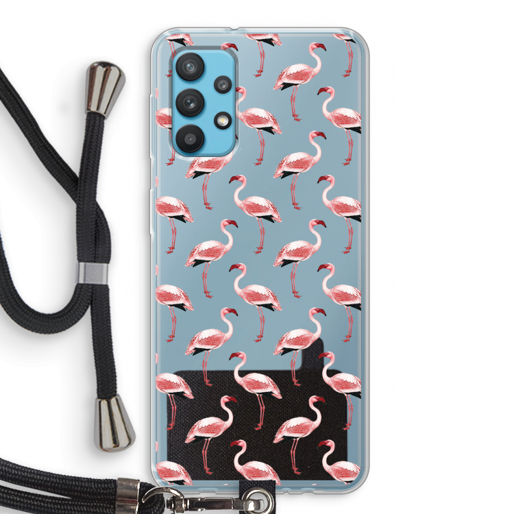 Flamingoprint groen: Samsung Galaxy A32 4G Transparant Hoesje met koord
