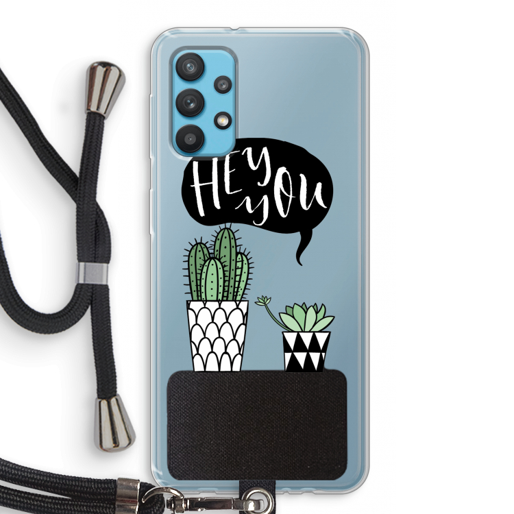 Hey you cactus: Samsung Galaxy A32 4G Transparant Hoesje met koord