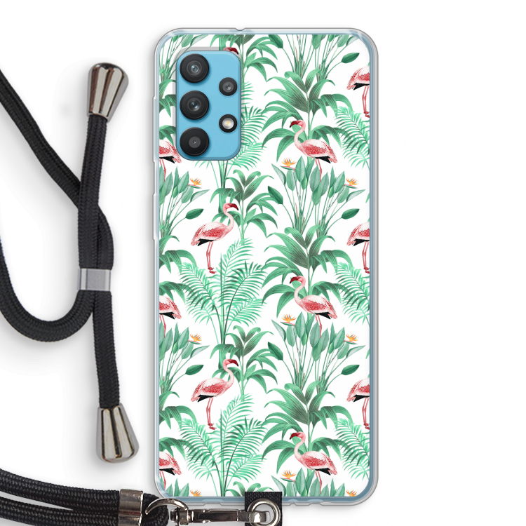 Flamingo bladeren: Samsung Galaxy A32 4G Transparant Hoesje met koord