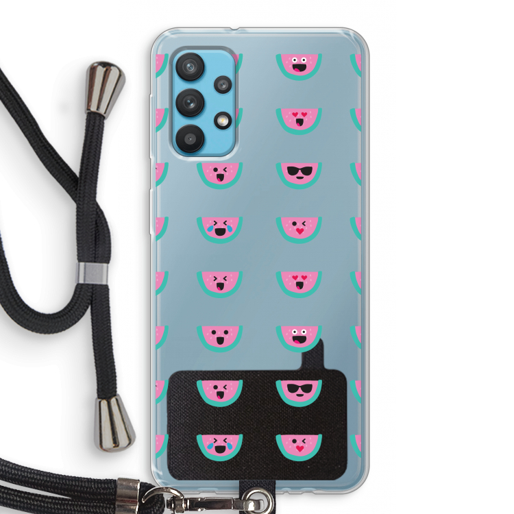 Smiley watermeloenprint: Samsung Galaxy A32 4G Transparant Hoesje met koord