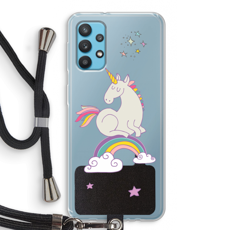 Regenboog eenhoorn: Samsung Galaxy A32 4G Transparant Hoesje met koord