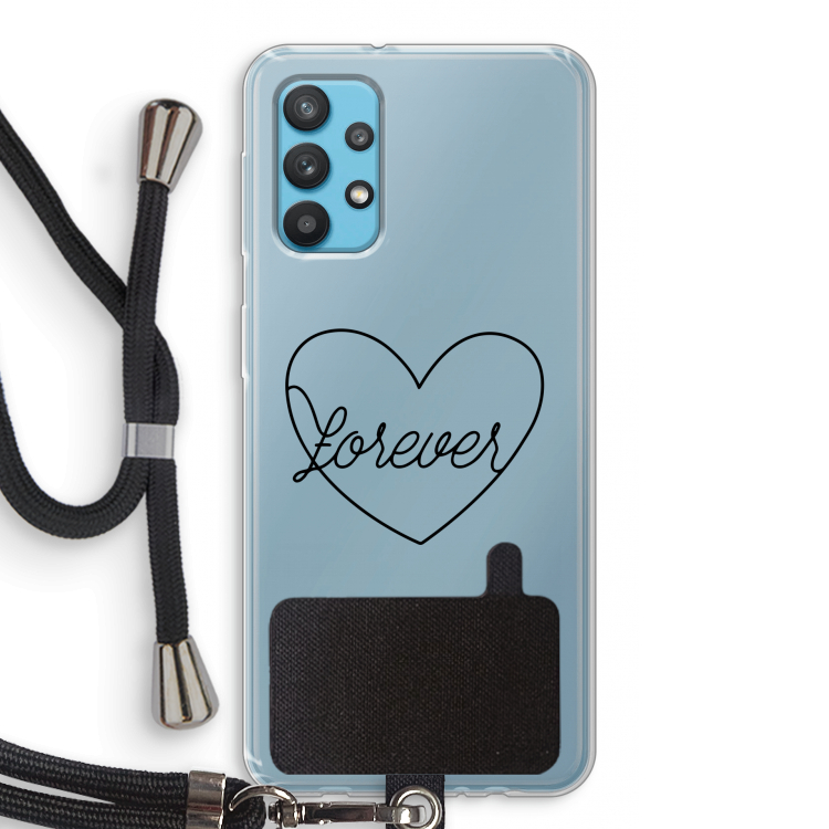 Forever heart black: Samsung Galaxy A32 4G Transparant Hoesje met koord