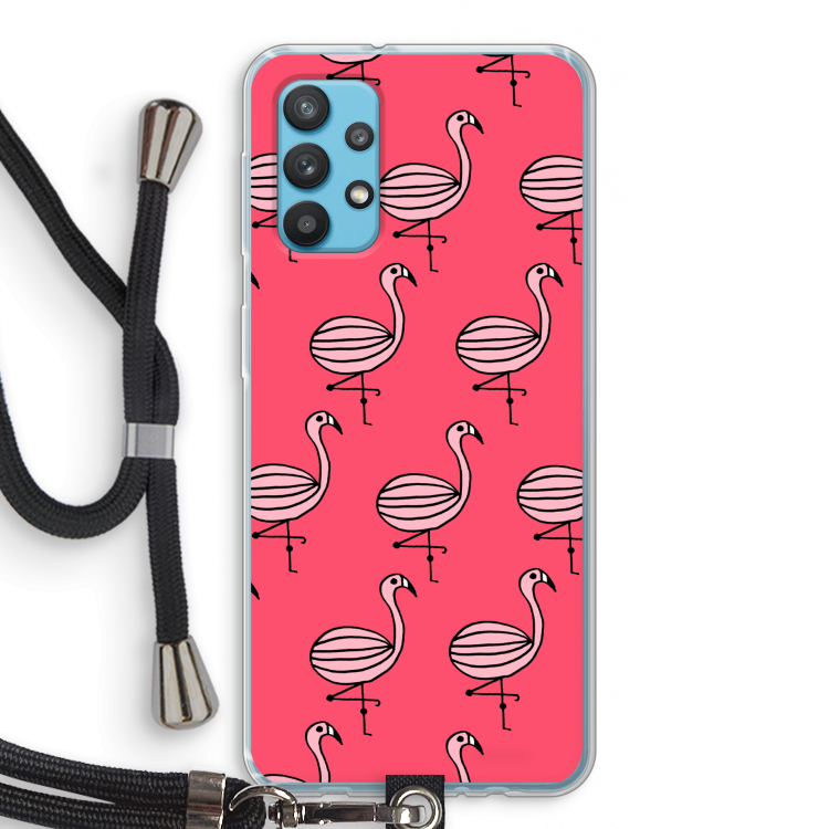 Flamingo: Samsung Galaxy A32 4G Transparant Hoesje met koord