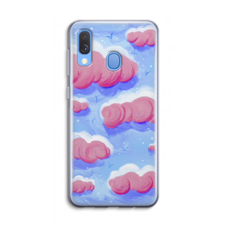 Roze wolken met vogels: Samsung Galaxy A40 Transparant Hoesje