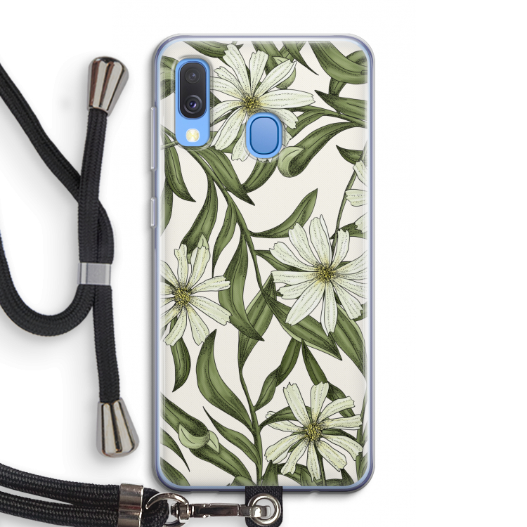 Wit bloemenpatroon: Samsung Galaxy A40 Transparant Hoesje met koord