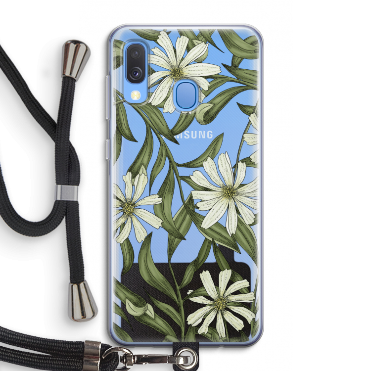 Wit bloemenpatroon: Samsung Galaxy A40 Transparant Hoesje met koord