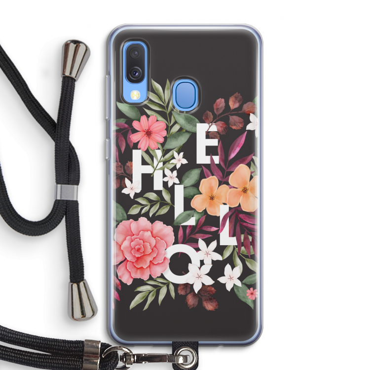 Hello in flowers: Samsung Galaxy A40 Transparant Hoesje met koord