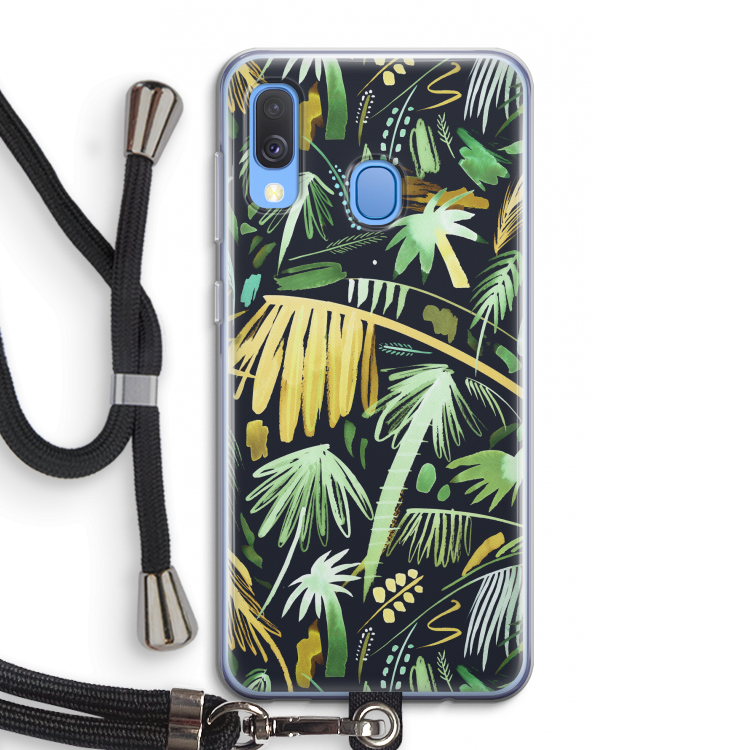 Tropical Palms Dark: Samsung Galaxy A40 Transparant Hoesje met koord