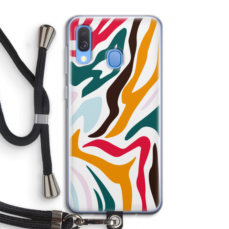 Colored Zebra: Samsung Galaxy A40 Transparant Hoesje met koord