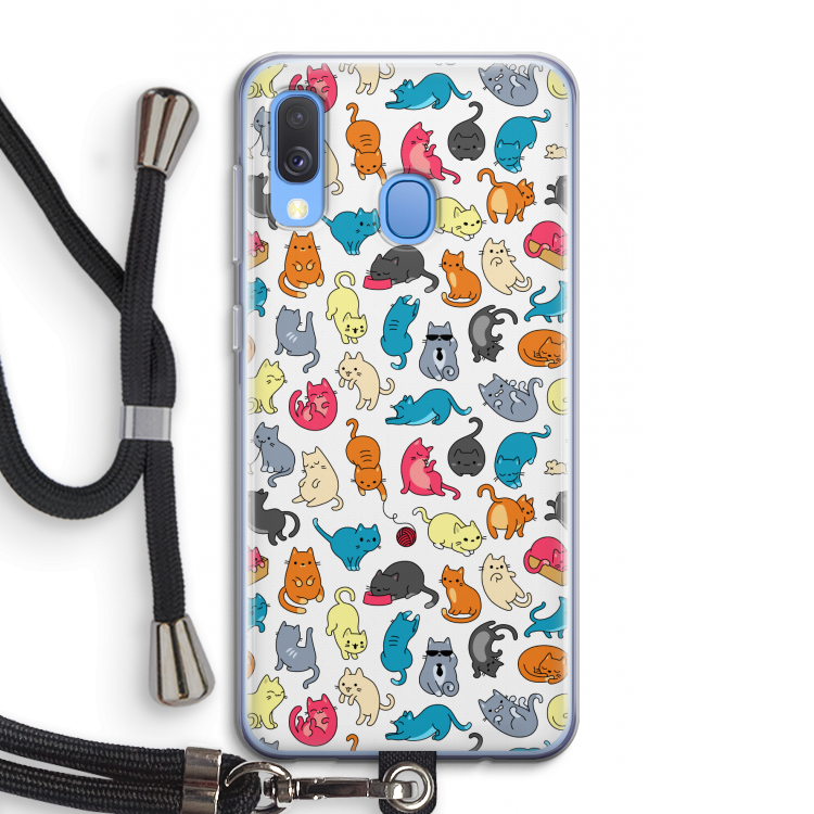 Kleurrijke katten: Samsung Galaxy A40 Transparant Hoesje met koord