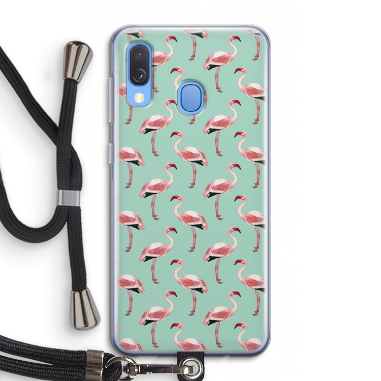 Flamingoprint groen: Samsung Galaxy A40 Transparant Hoesje met koord