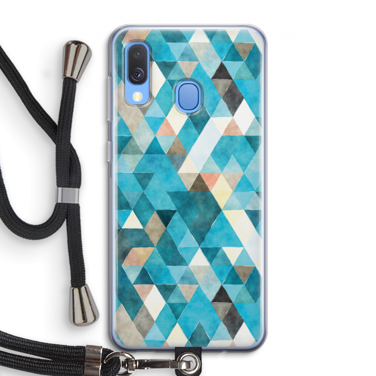 Gekleurde driehoekjes blauw: Samsung Galaxy A40 Transparant Hoesje met koord