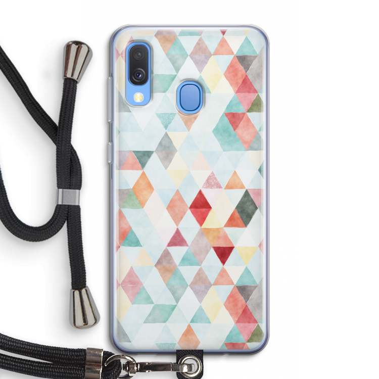 Gekleurde driehoekjes pastel: Samsung Galaxy A40 Transparant Hoesje met koord