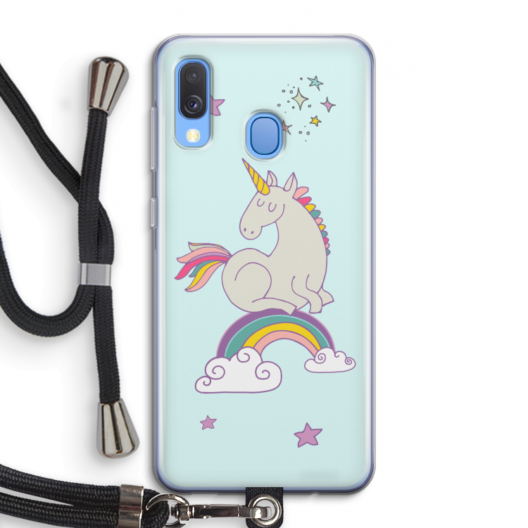Regenboog eenhoorn: Samsung Galaxy A40 Transparant Hoesje met koord