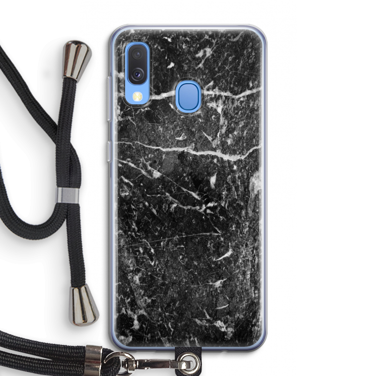 Zwart marmer: Samsung Galaxy A40 Transparant Hoesje met koord