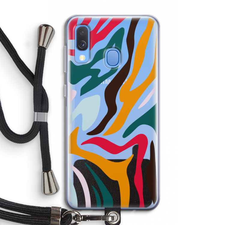 Colored Zebra: Samsung Galaxy A40 Transparant Hoesje met koord