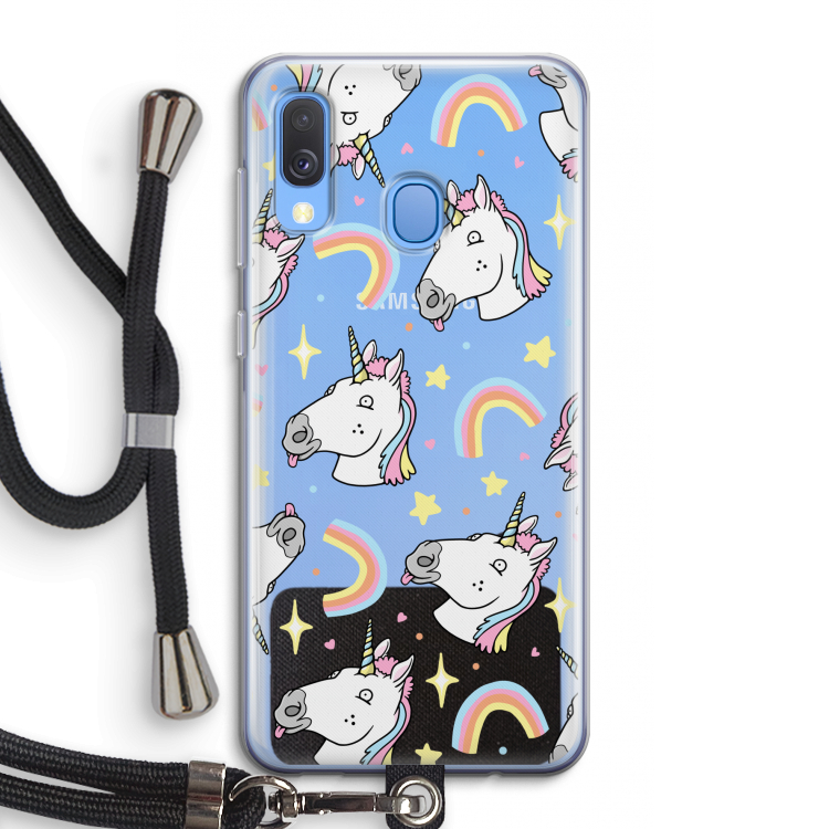 Rainbow Unicorn: Samsung Galaxy A40 Transparant Hoesje met koord