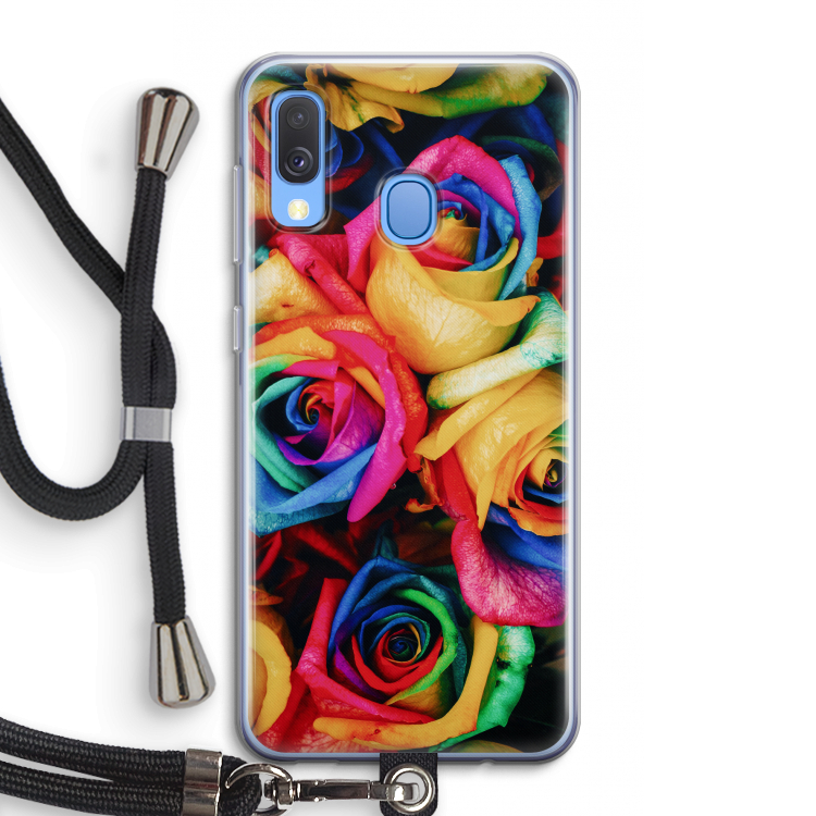 Neon bloemen: Samsung Galaxy A40 Transparant Hoesje met koord