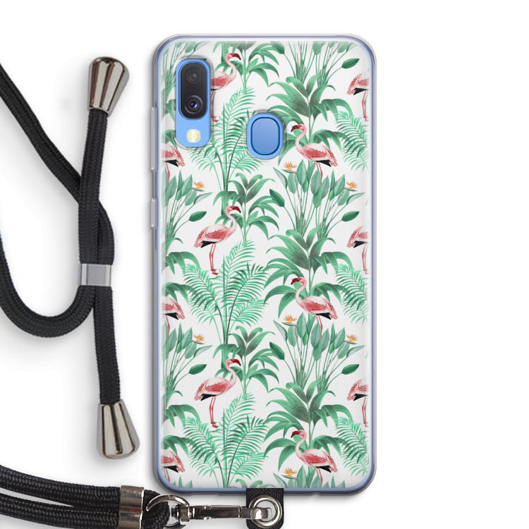 Flamingo bladeren: Samsung Galaxy A40 Transparant Hoesje met koord