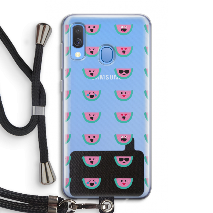 Smiley watermeloenprint: Samsung Galaxy A40 Transparant Hoesje met koord
