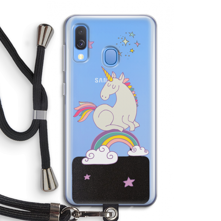 Regenboog eenhoorn: Samsung Galaxy A40 Transparant Hoesje met koord