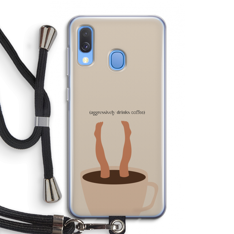 Aggressively drinks coffee: Samsung Galaxy A40 Transparant Hoesje met koord
