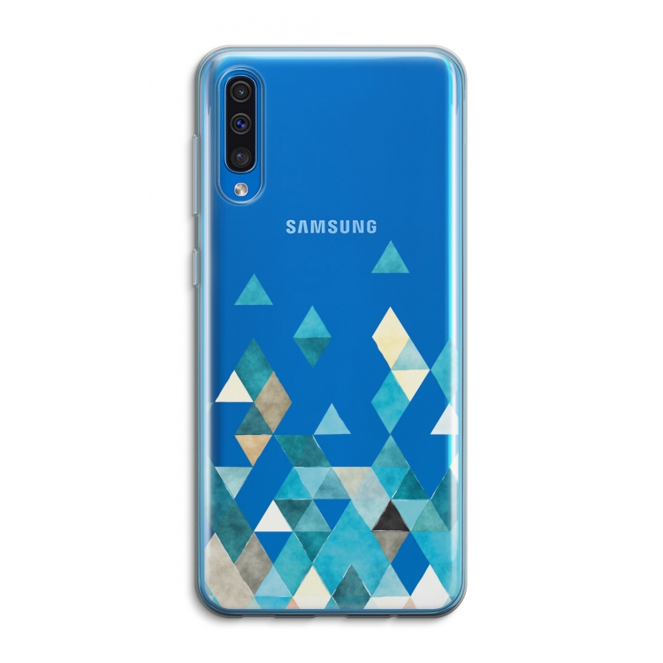 Gekleurde driehoekjes blauw: Samsung Galaxy A50 Transparant Hoesje