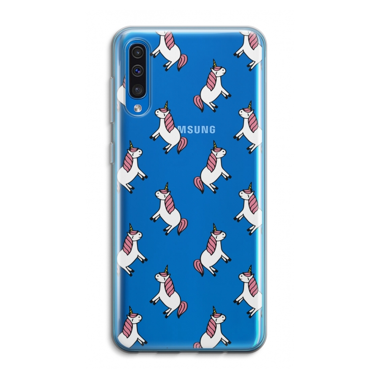 Eenhoorns overal: Samsung Galaxy A50 Transparant Hoesje