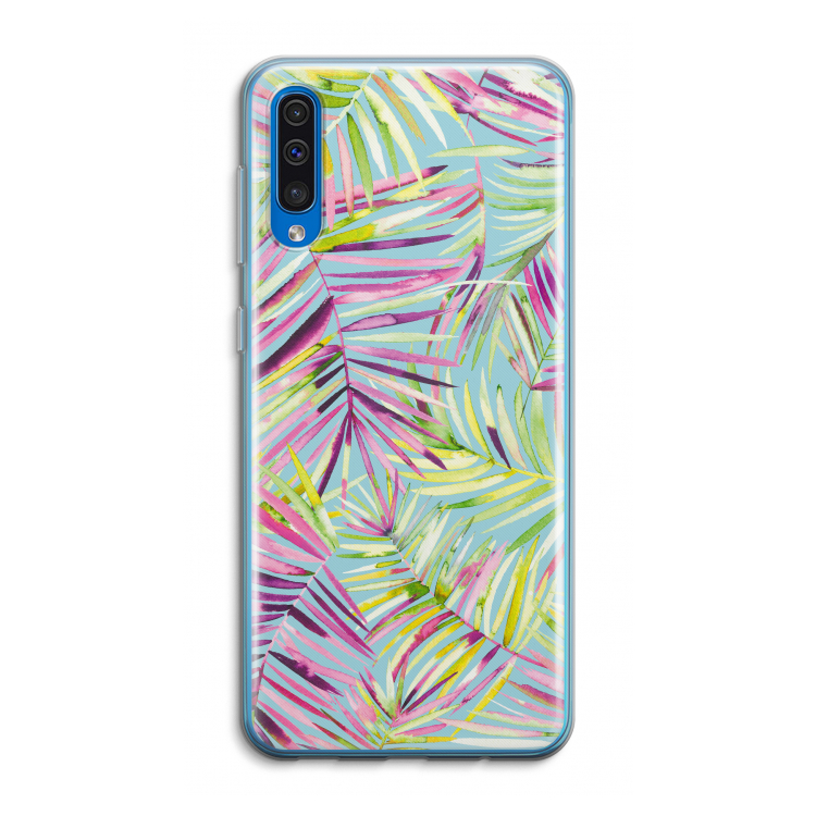 Tropical Palms Blue: Samsung Galaxy A50 Transparant Hoesje